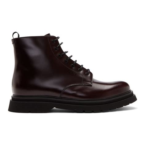 prada loafer burgundy|Prada lace up shoes.